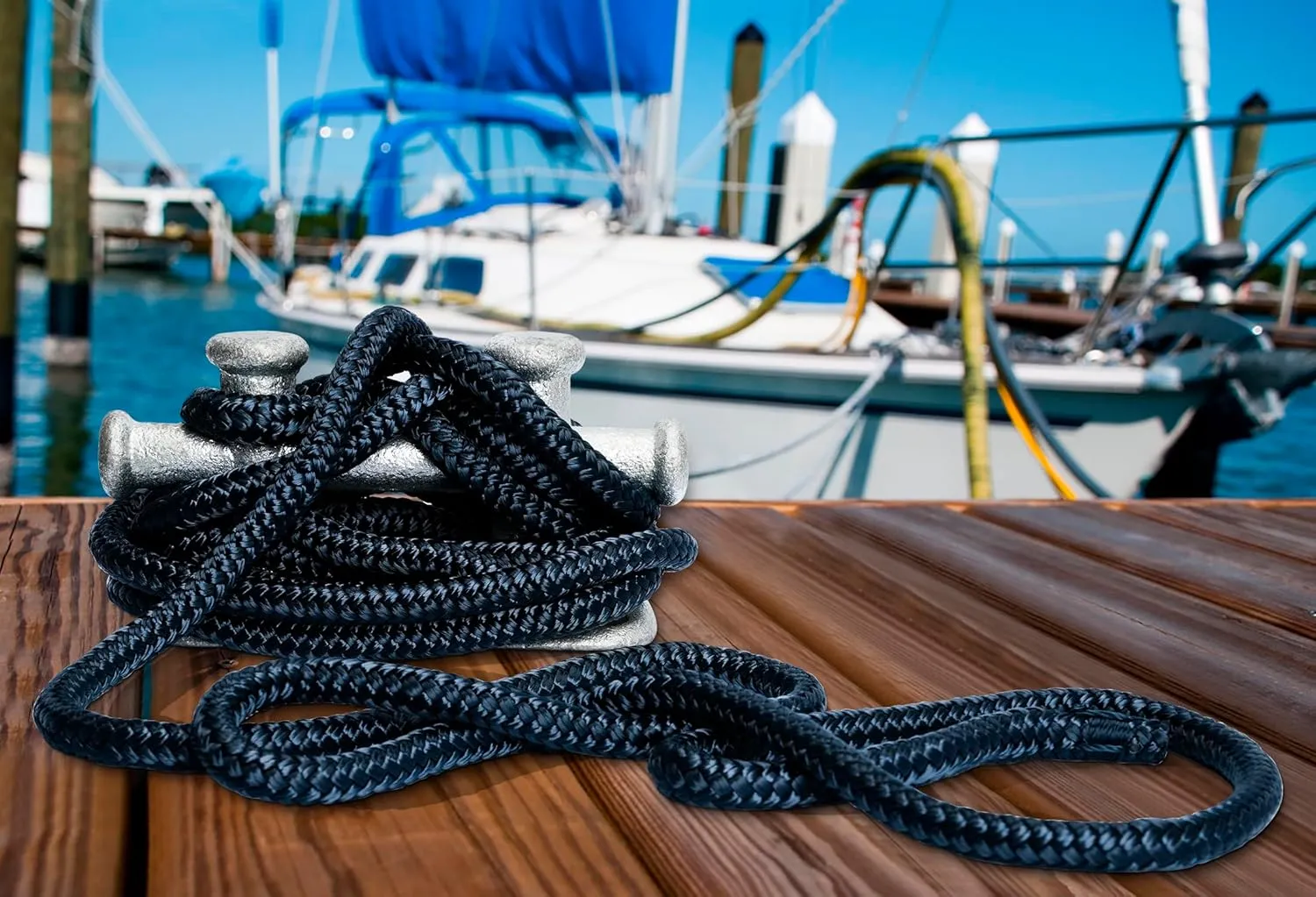 Young Marine 4 Pack 1/2” X 15’ Dock Lines Marine-Grade Double-Braided Nylon Dock Line with 12” Eyelet.Hi-Performance Boat Rope Mooring Rope Dock Line (4)