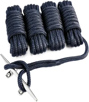 Young Marine 4 Pack 1/2” X 15’ Dock Lines Marine-Grade Double-Braided Nylon Dock Line with 12” Eyelet.Hi-Performance Boat Rope Mooring Rope Dock Line (4)