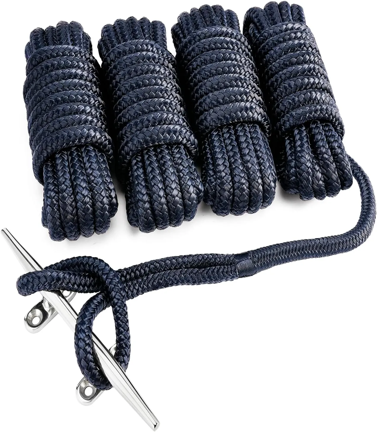 Young Marine 4 Pack 1/2” X 15’ Dock Lines Marine-Grade Double-Braided Nylon Dock Line with 12” Eyelet.Hi-Performance Boat Rope Mooring Rope Dock Line (4)