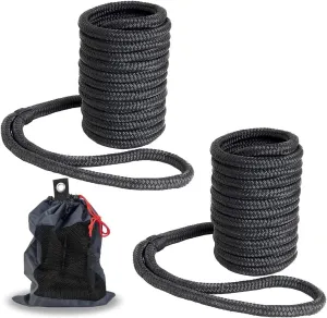 Young Marine Made 1/2 Inch x 25FT Double Braided Nylon Dock Line for Boats with 12 Inch Eyelet, 2 Pack, Black