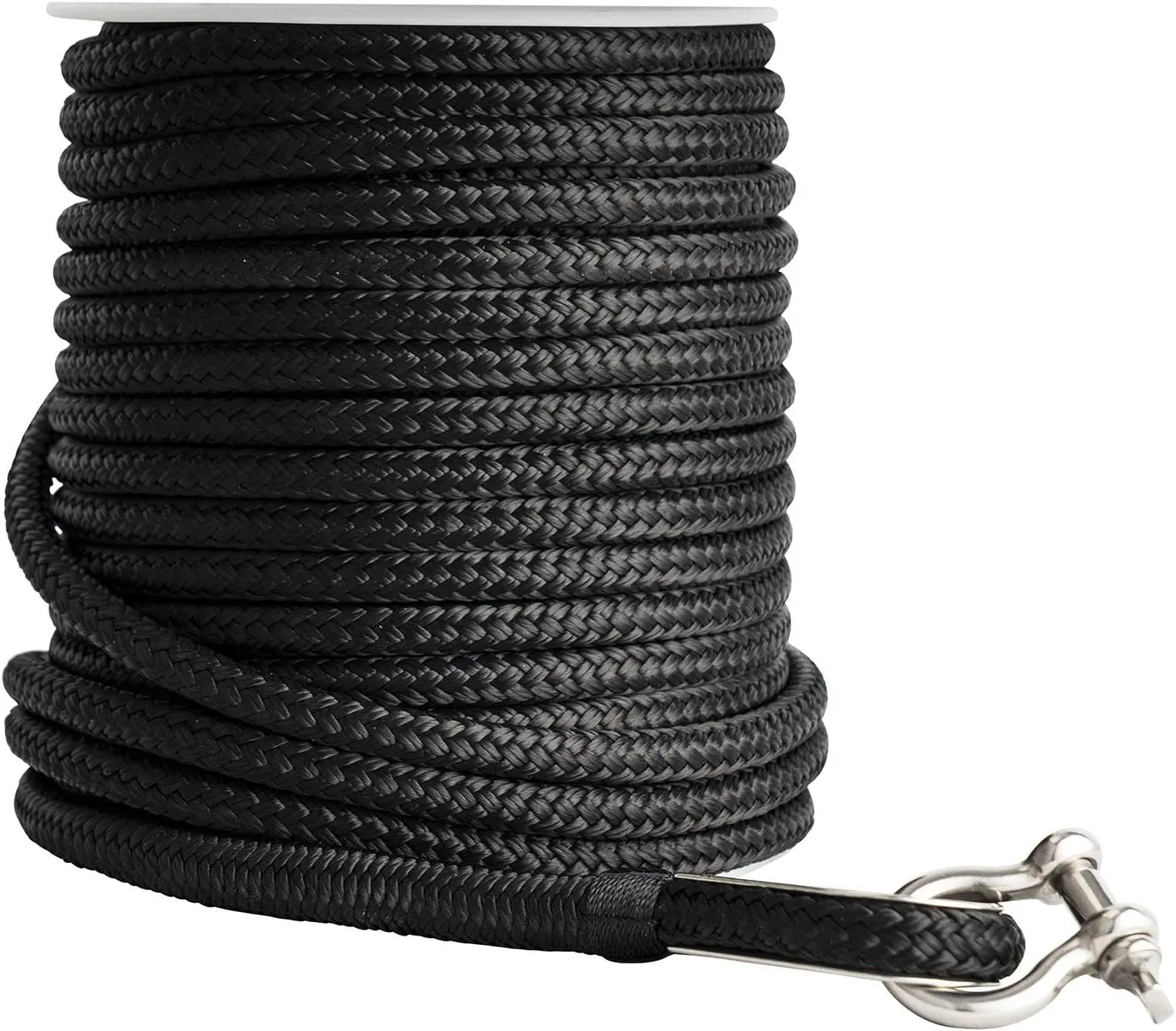 Young Marine Made 3/8 Inch 100FT 150FT Black Nylon Anchor Line Double Braided Anchor Rope/Line with Thimble (3/8" x 100')