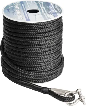 Young Marine Made 3/8 Inch 100FT 150FT Black Nylon Anchor Line Double Braided Anchor Rope/Line with Thimble (3/8" x 100')