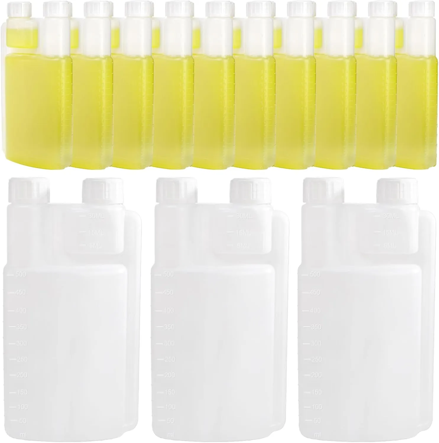 ZEAYEA 12 Pcs Plastic Flask with Built in 1 oz Glass, 17 oz Portable Measuring Bottles for Liquid, beverage, oil, Graduated Dispenser with Caps for Traveling, Camping