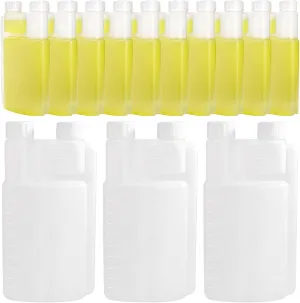 ZEAYEA 12 Pcs Plastic Flask with Built in 1 oz Glass, 17 oz Portable Measuring Bottles for Liquid, beverage, oil, Graduated Dispenser with Caps for Traveling, Camping