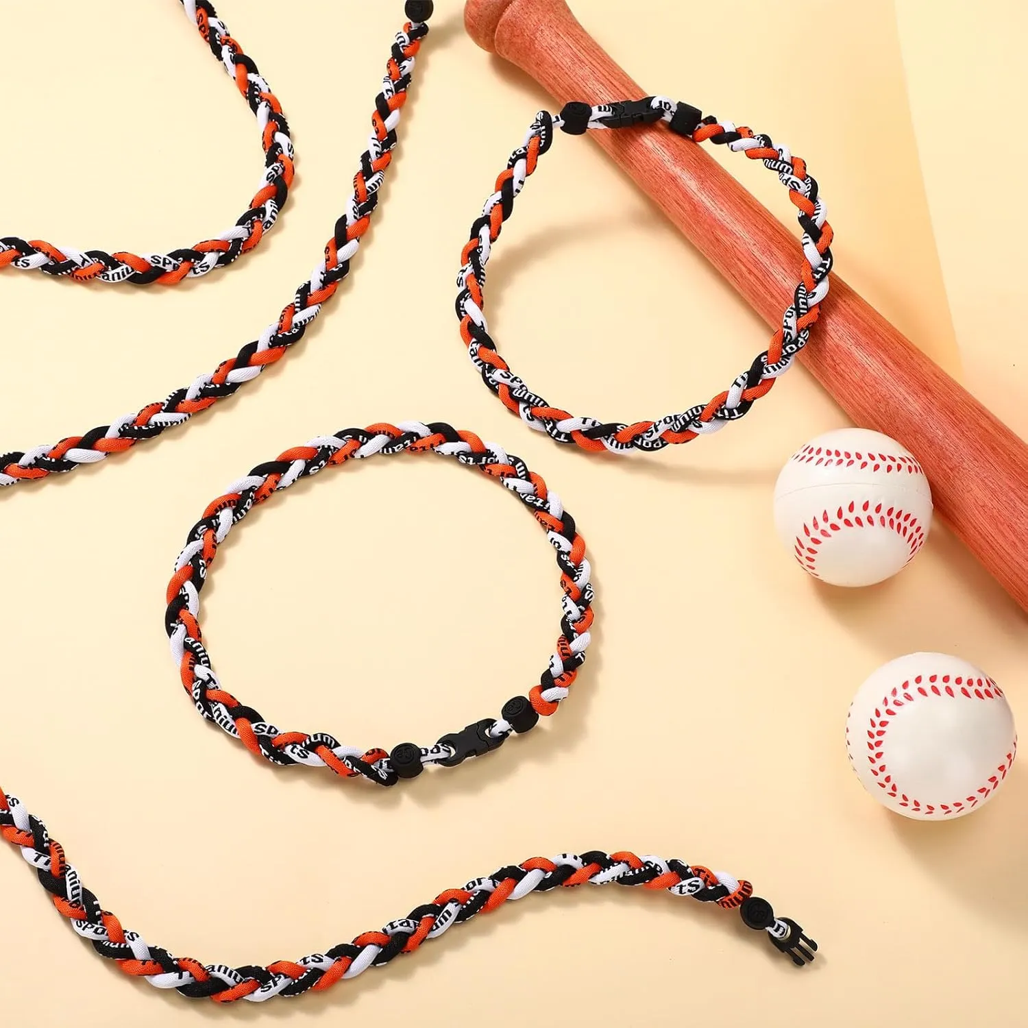 Zeyune 12 Pcs 18" Baseball Necklace for Boys Three Braided Rope Tornado Titanium Baseball Rope Necklace for Men Sport