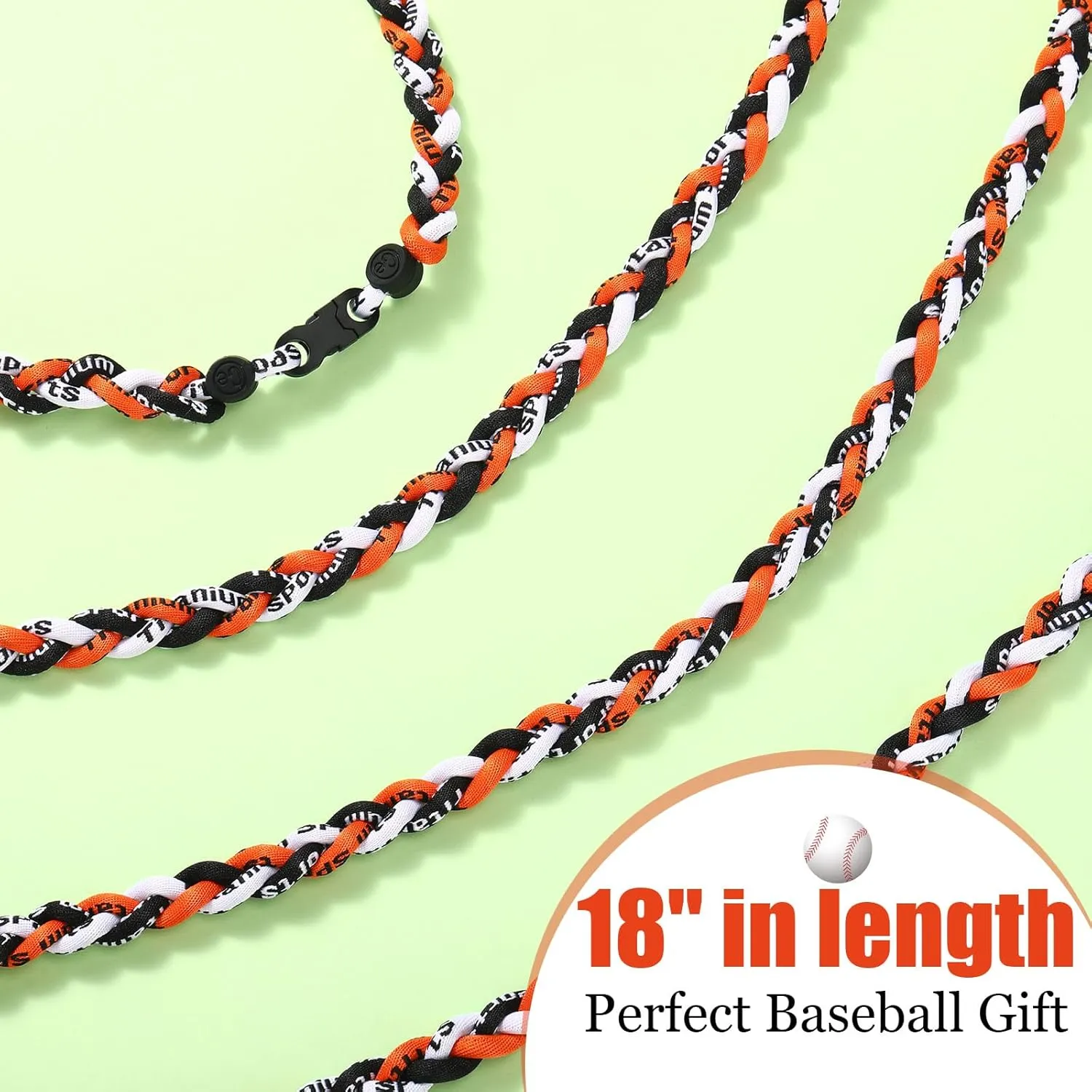 Zeyune 12 Pcs 18" Baseball Necklace for Boys Three Braided Rope Tornado Titanium Baseball Rope Necklace for Men Sport