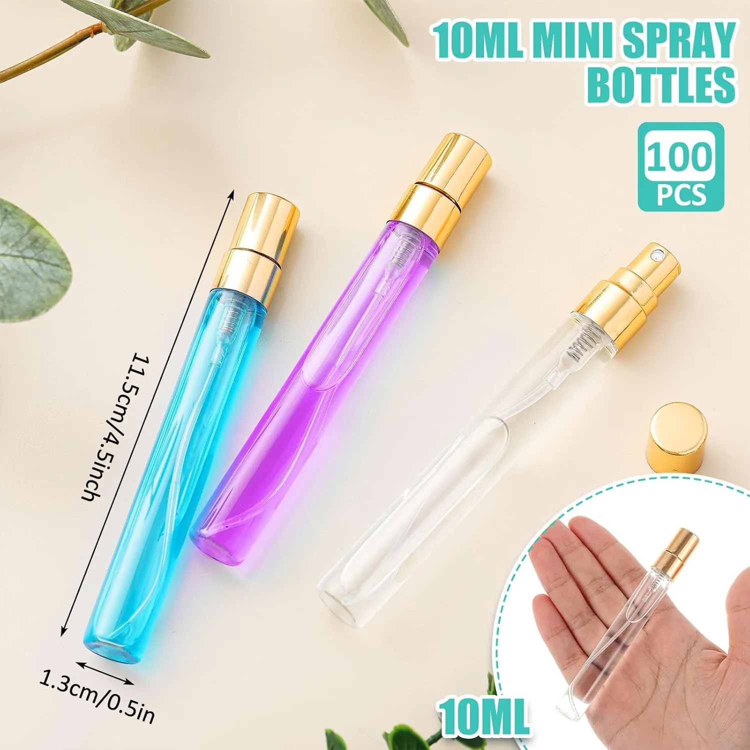Zhehao 100 Pcs Mini Spray Bottles 10 ml Clear Glass Perfume Bottles Refillable Fine Mist Perfume Atomizer Portable Empty Sample Containers for Cleaning, Essential Oils, Travel