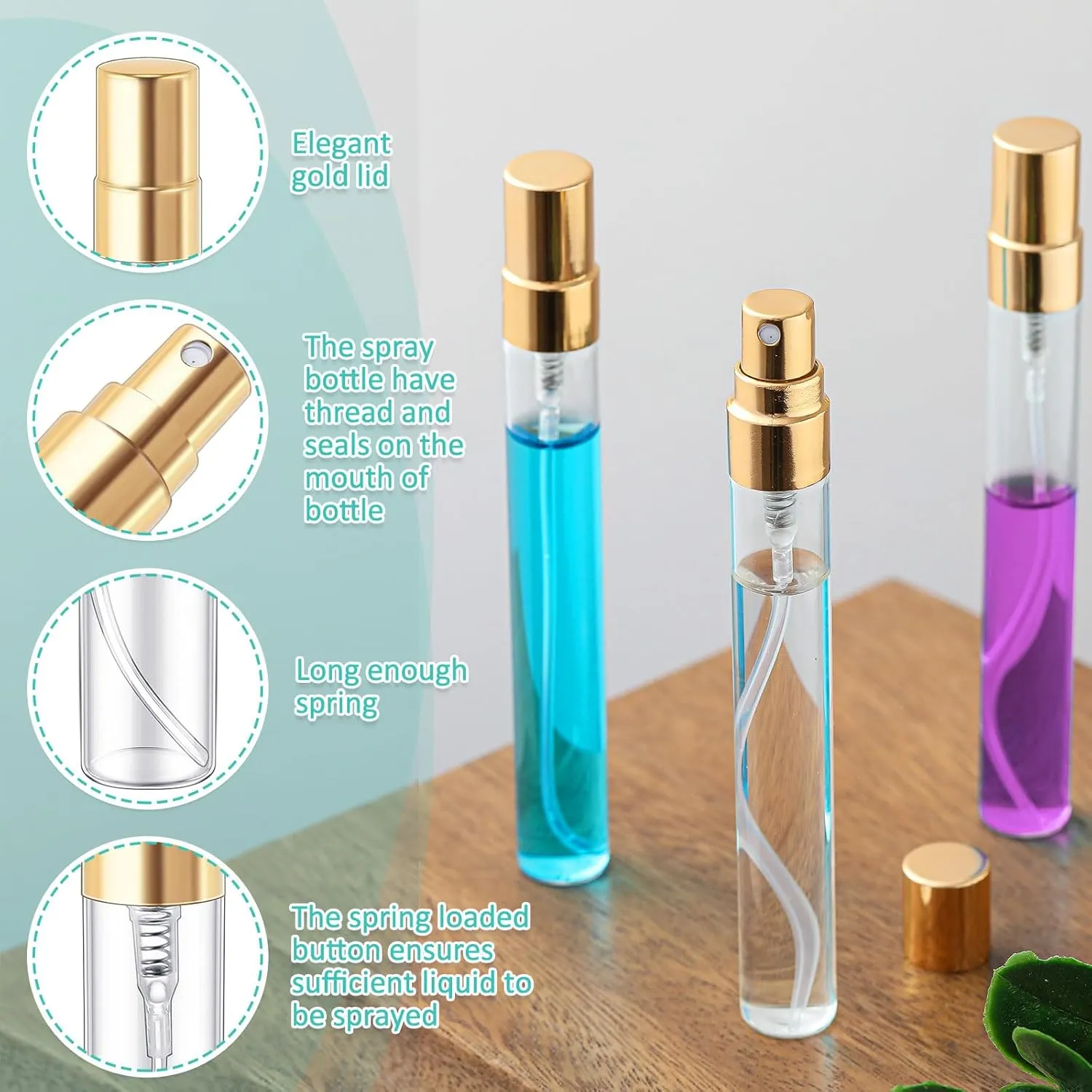 Zhehao 100 Pcs Mini Spray Bottles 10 ml Clear Glass Perfume Bottles Refillable Fine Mist Perfume Atomizer Portable Empty Sample Containers for Cleaning, Essential Oils, Travel