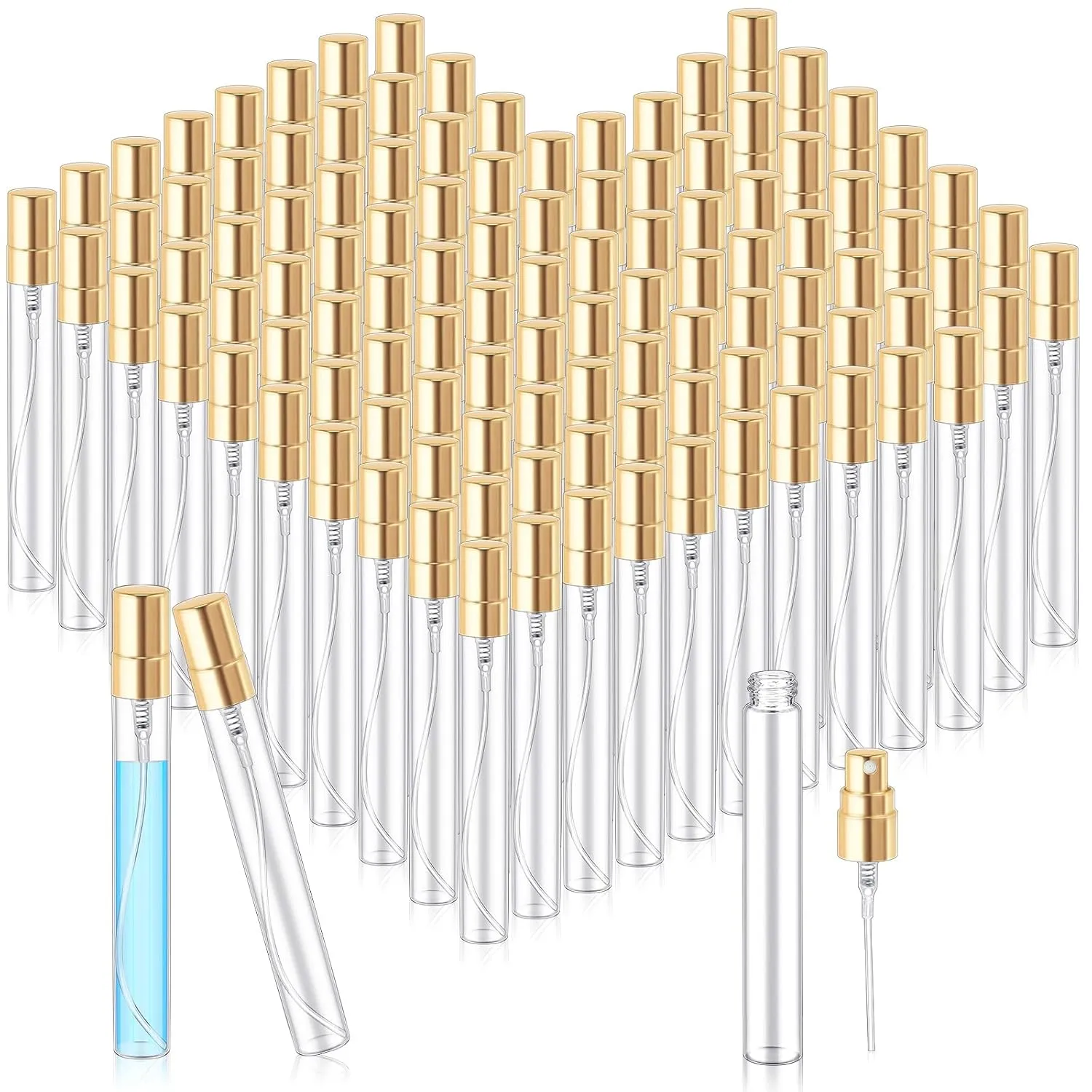 Zhehao 100 Pcs Mini Spray Bottles 10 ml Clear Glass Perfume Bottles Refillable Fine Mist Perfume Atomizer Portable Empty Sample Containers for Cleaning, Essential Oils, Travel