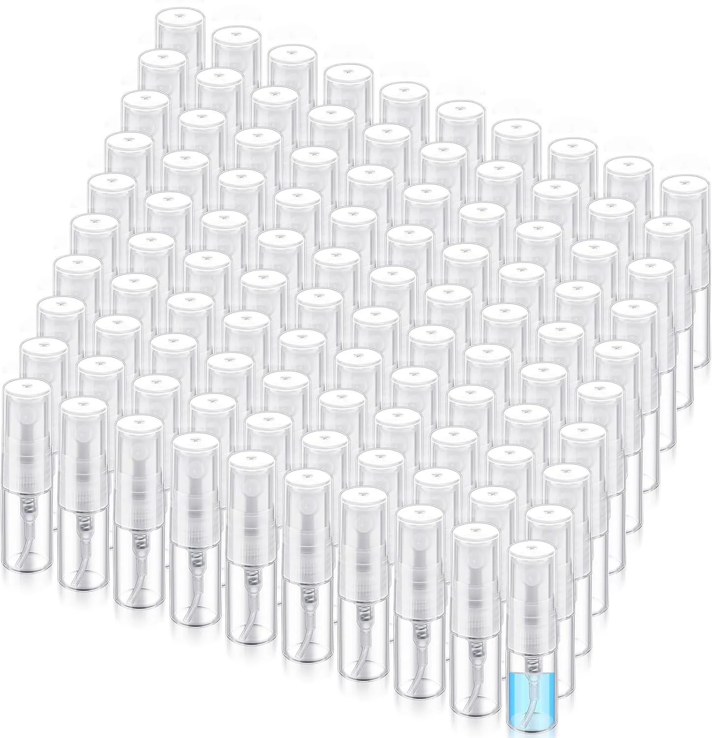 Zhehao 100 Pcs Mini Spray Bottles 2 ml Clear Glass Perfume Bottles Refillable Fine Mist Perfume Atomizer Portable Empty Sample Containers for Cleaning, Essential Oils, Travel