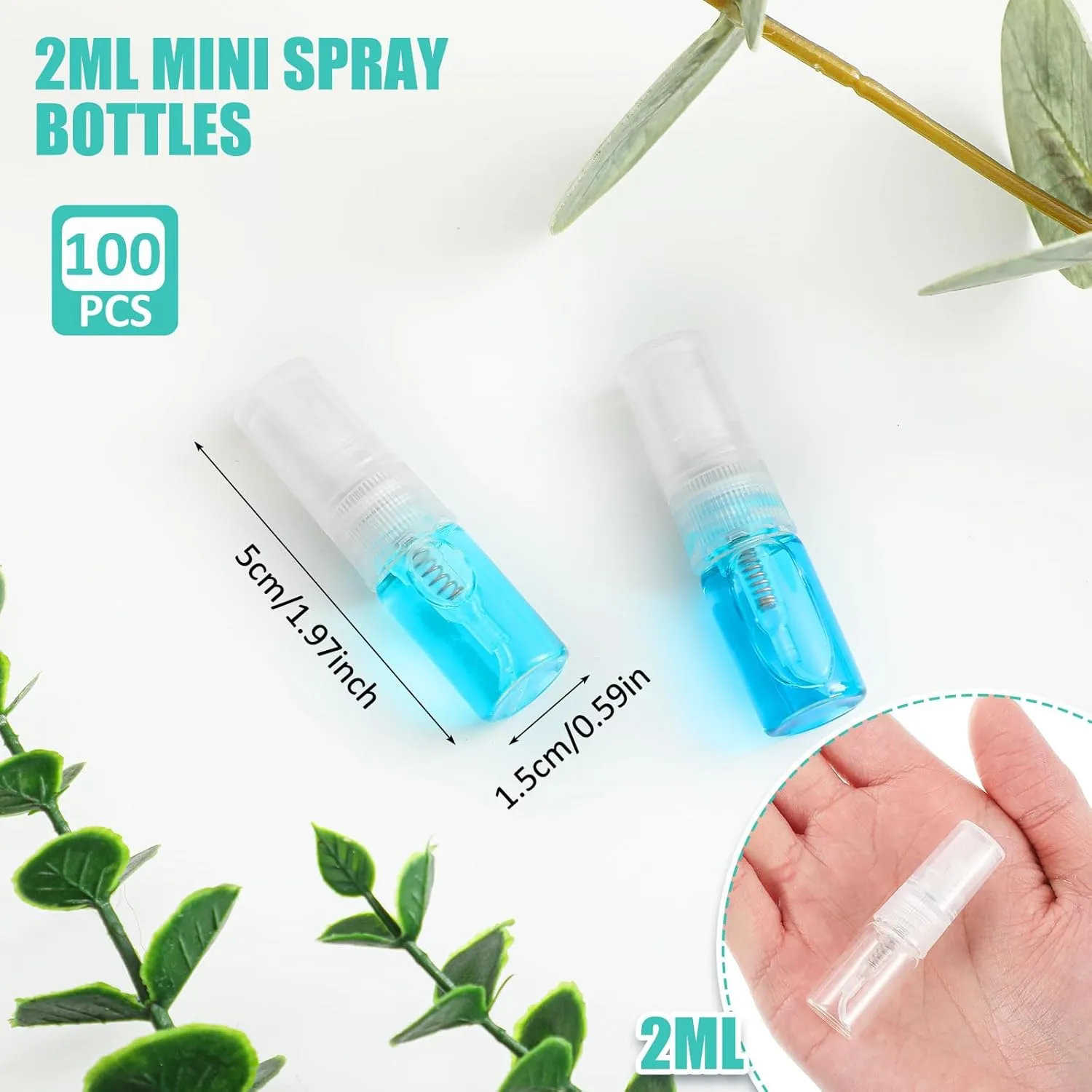 Zhehao 100 Pcs Mini Spray Bottles 2 ml Clear Glass Perfume Bottles Refillable Fine Mist Perfume Atomizer Portable Empty Sample Containers for Cleaning, Essential Oils, Travel