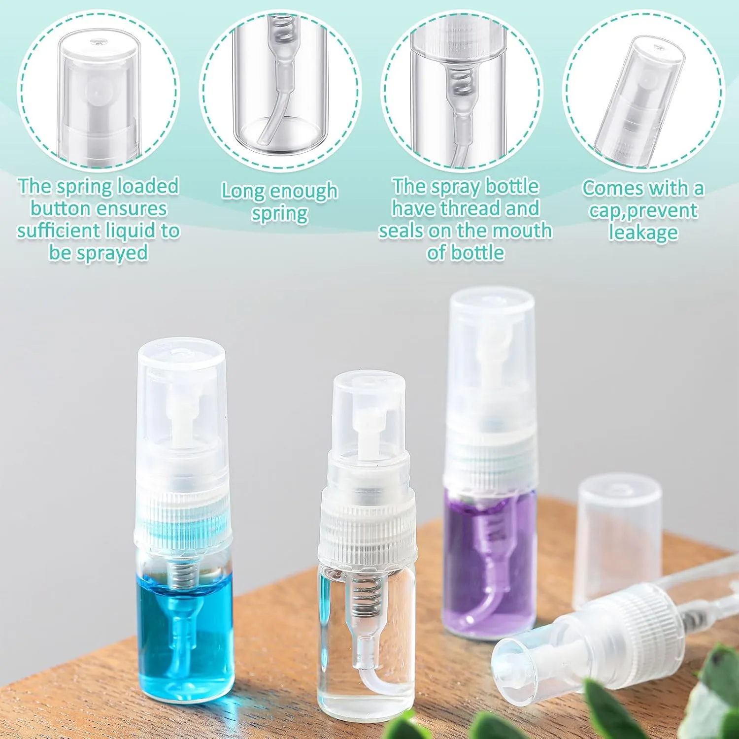 Zhehao 100 Pcs Mini Spray Bottles 2 ml Clear Glass Perfume Bottles Refillable Fine Mist Perfume Atomizer Portable Empty Sample Containers for Cleaning, Essential Oils, Travel