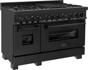 ZLINE 48" 6.0 cu. ft. Dual Fuel Range with Gas Stove and Electric Oven in Black Stainless Steel with Brass Burners (RAB-48)