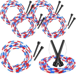 Zubebe 16-foot Double Dutch Jump Ropes Segmented Skipping Colorful Beaded Ropes for Kids Adults Fitness Physical Education Gym Class School Sports Outdoor Activities, Red White and Blue