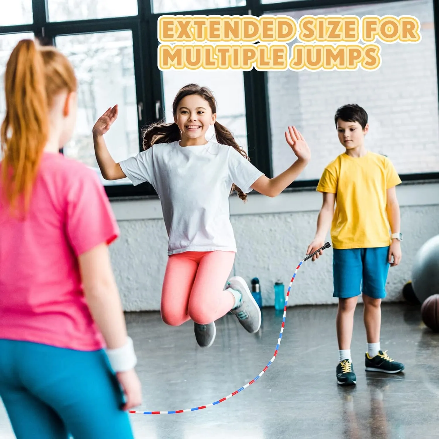 Zubebe 16-foot Double Dutch Jump Ropes Segmented Skipping Colorful Beaded Ropes for Kids Adults Fitness Physical Education Gym Class School Sports Outdoor Activities, Red White and Blue