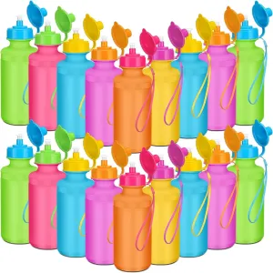 Zubebe 36 Pcs Sport Water Bottles Bulk 21 oz Squeeze Reusable BPA-Free Plastic Water Bottle with Nylon Strap Leak Proof Blank DIY Cup for School Football Team Beach Summer Grad Gift