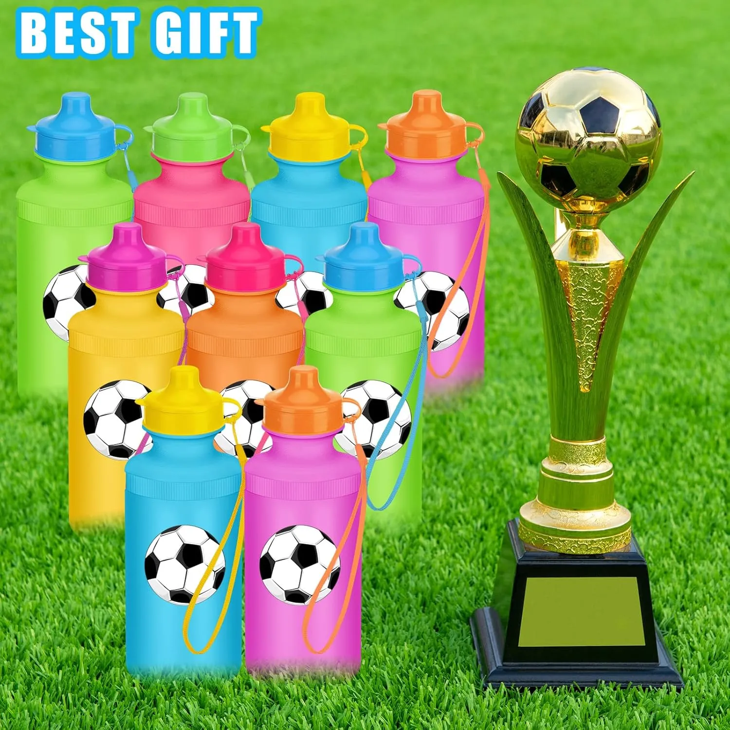 Zubebe 36 Pcs Sport Water Bottles Bulk 21 oz Squeeze Reusable BPA-Free Plastic Water Bottle with Nylon Strap Leak Proof Blank DIY Cup for School Football Team Beach Summer Grad Gift