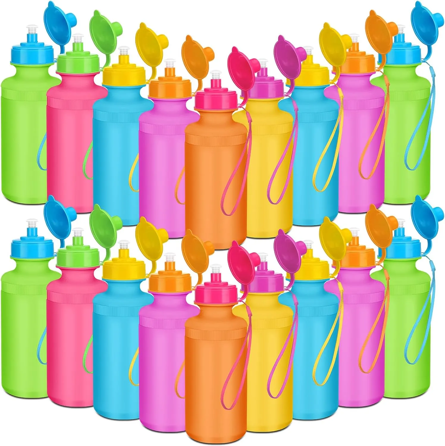 Zubebe 36 Pcs Sport Water Bottles Bulk 21 oz Squeeze Reusable BPA-Free Plastic Water Bottle with Nylon Strap Leak Proof Blank DIY Cup for School Football Team Beach Summer Grad Gift