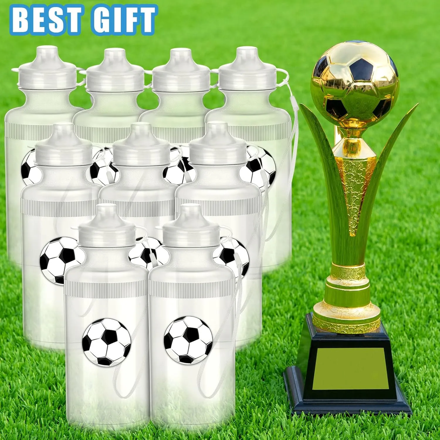 Zubebe 36 Pcs Sport Water Bottles Bulk 21 oz Squeeze Reusable BPA-Free Plastic Water Bottle with Nylon Strap Leak Proof Blank DIY Cup for School Football Team Beach Summer Grad Gift