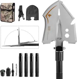 Zune Lotoo Tactical Shovel Survival Tool 15 in 1 Folding Camping Shovel Military Grade High Carbon Steel, E-Tool for Men Hiking Backpacking Off-Road Spade Emergency Outdoor Gear